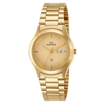 Maxima GOLD Men Gold Dial Analogue Watch - 01377CMGY